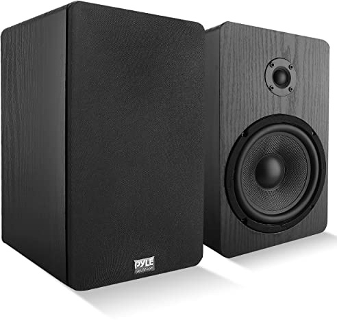 PyleUsa Wood Bookshelf Speaker - 200W Peak - 6.5 in Woofer - .75mm Dome Tweeter - Wall-Mountable Passive Home Theater Satellite - Audiophile Components - Superior Sound - PSMSP6 - Black, Pair