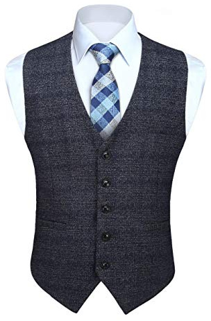 HISDERN Gilet da Uomo Matrimonio Gilet da Abiti Senza Maniche Business Formale Classico Elegante Gilet Blu Navy XL