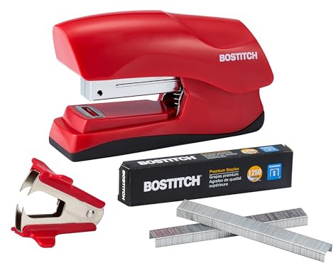 Bostitch Office Heavy Duty 40 Sheet Stapler with 1250 Staples & Claw Remover, Small Stapler Size, Fits into The Palm of Your Hand, Value Pack, Red (B175-RED-VP)