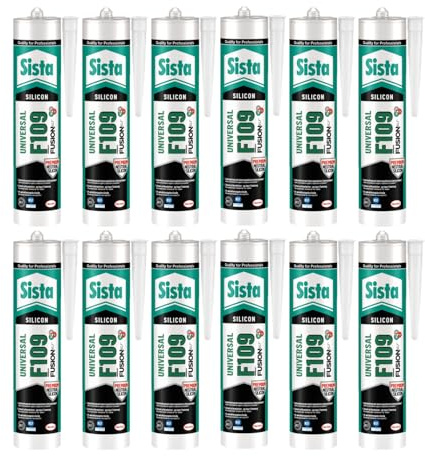 Sista F109 Fusion, universell einsetzbare Dichtmasse, Silikon Dichtstoff für Fassade, Verglasung und Sanitär, resistente und geprüfte Fugenmasse, manhattan, 12x300ml