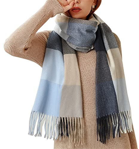 Einaily Damen Schal Kariert übergroßer Quadratisch Deckenschal Herbstschal Winterschal Karo Tartan Streifen Plaid Muster XXL Oversized quasten Fransen Poncho 40+ Farben Schals Weich Warm Strickschal