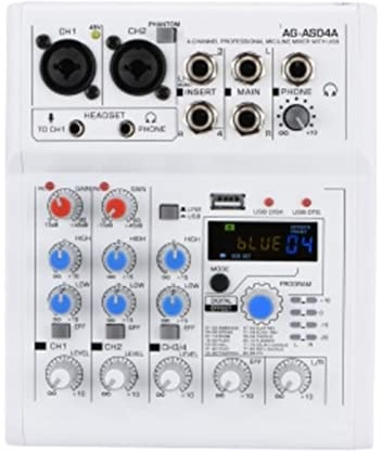 HODAGES Audio-Mixer Sound-Audio-Mixer 4 Kanäle 88 DSP-Effekte Mischpult Smartphone Computer Bluetooth USB Record Play DJ AM-G04A Tragbar und leicht (Farbe : Schwarz) (Weiß)