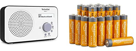 TechniSat Viola 2 - tragbares DAB Radio (DAB+, UKW, Lautsprecher, 1 Watt RMS) weiß/schwarz & Amazon Basics AA-Alkalibatterien, leistungsstark, 1,5 V, 20 Stück (Aussehen kann variieren)