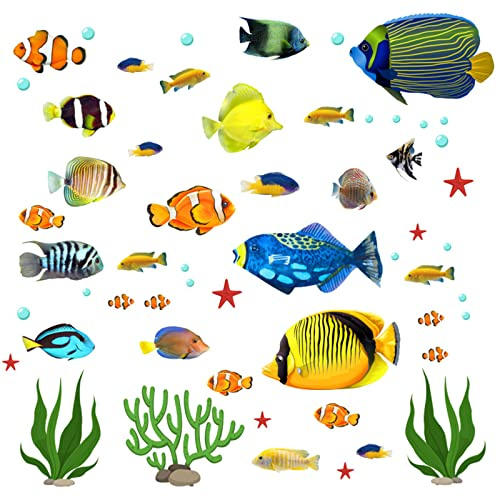 milaosk Wandtattoo Tropischer Fisch Wandsticker Unter dem Meer Aufkleber | Wandaufkleber Wand Tattoo Cartoon Fisch Wandsticker Wasserdicht für Badezimmer Kinderzimmer Wanddeko