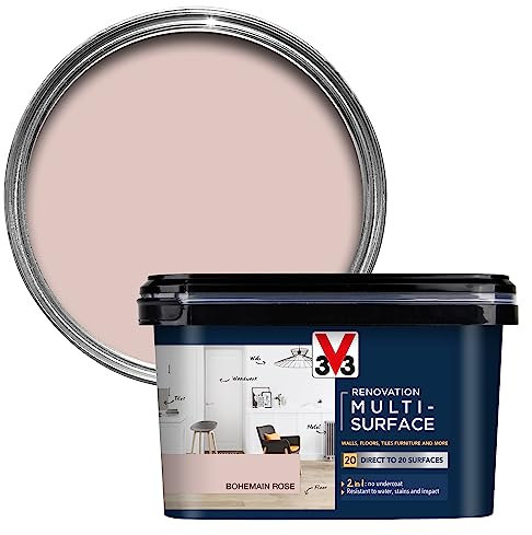 V33 Renovation Multi-Surface Paint - No Undercoat Needed - Over 20 Surfaces - Resistance To Water Stains & Impact - High Coverage - Bohemian Rose 2 Litres