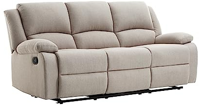 LOUNGITUDE - DETENTE - Canapé de Relaxation - Manuel - 3 Places - Inclinaison réglable - en Tissu - Beige -L193cm