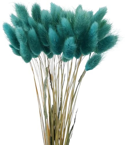 Wambere 60 Stück 40cm Natürliche Trockenblumen Deko Getrocknete Pampasgras Deko Verwelken Nie Trockenblumen Boho Deko Super Flauschig für Blumen Arrangements Heim Decor,Blau