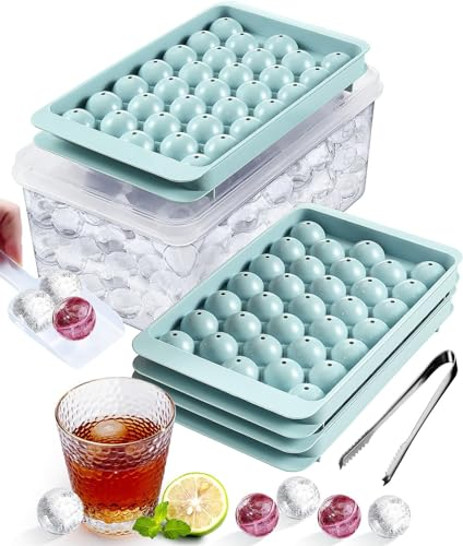 Litimkat Vassoi per cubetti di ghiaccio, con contenitore Vassoio per cubetti di ghiaccio rotondo 3vassoi per cubetti di ghiaccio, contenitore per il ghiaccio, cucchiaio e pinza per cubetti di ghiaccio