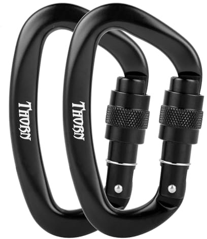 Climbing Locking Carabiner Clip Rappelling - Thorn 25KN Heavy Duty Large Screwgate Carabiners Clips for Rock Climbing,Mountaineer,Hammock,Camping,Gym,Black Pack of 2