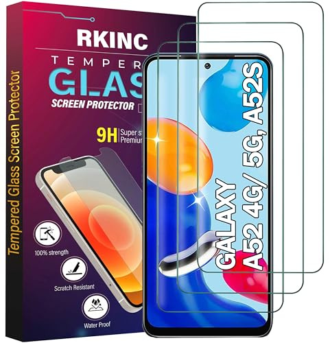 RKINC 3 Stück, Panzerglas Schutz Glas für Samsung Galaxy A52, A52 5G, A52S 5G, Panzer HD Displayschutzfolie, 0,33 mm kratzfest, splitterfrei, blasenfrei