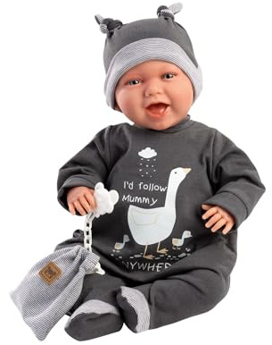 Llorens 1017407 Puppe Mimi, mit blauen Augen und weichem Körper, Babypuppe inkl. Schnuller, Schnullerkette und Outfit mit süßem Gänsemotiv, 42cm