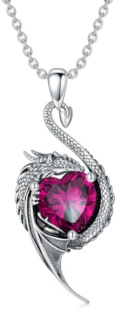 LONAGO Drache Halskette 925 Sterling Silber Schwarzer Drache mit Herzförmigem Geburtsstein Anhänger Halskette für Damen