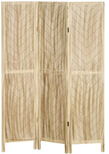 HOMCOM Paravento da Interno a 3 Pannelli a Spina di Pesce, Separé Divisorio Interno Pieghevole in Legno, 120x170 cm, color Legno