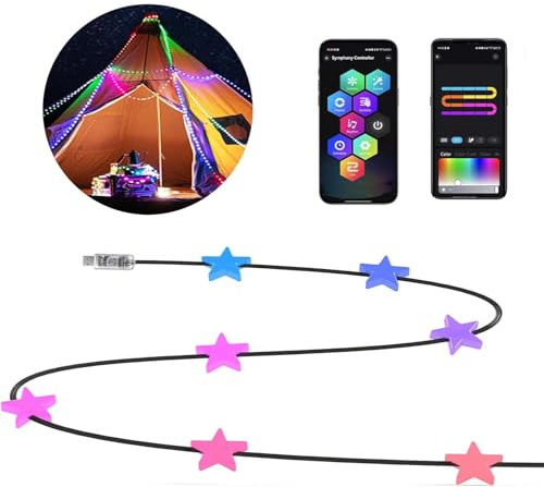 Smart Stern Lichterkette,10M 66 LED RGB Lichterketten Innen Außen mit Musiksynchronisation,Farbwechsel Stern Lichterkette App Musik fur Zimmer Party Hochzeit Weihnachtsbaum Outdoor Garten Deko