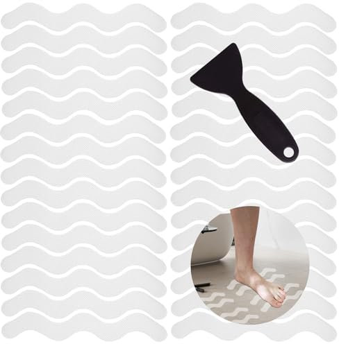SANGFUN Adesivi Doccia Antiscivolo, 24 Pezzi Adesivi Antiscivolo a Onde, Adesivi autoadesivi a Onde Antiscivolo, superfici Lisce per Doccia, Vasca da Bagno, Doccia, Scale