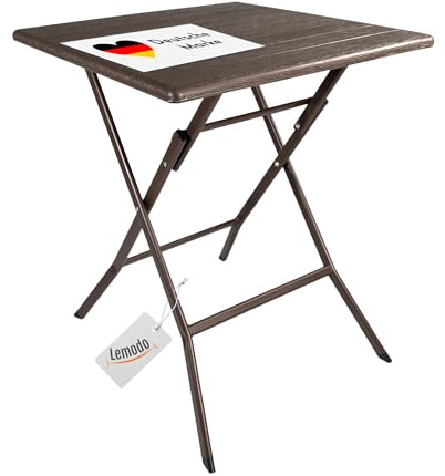 Lemodo Klapptisch mit Tischplatte in brauner Holz-Optik, Balkontisch 62 x 62 cm (L x B) | Beistelltisch bis zu 40 kg belastbar, Gartentisch, robuster Plastiktisch
