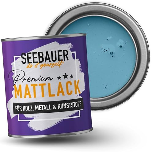 SEEBAUER diy Mattlack Blau 750ml für Innen & Außen (No. 813 Blue Ridge) Möbelfarbe ohne Schleifen - Hybrid-Lack für Holz, Metall, Kunststoff - Holzlack, Möbellack hohe Deckkraft