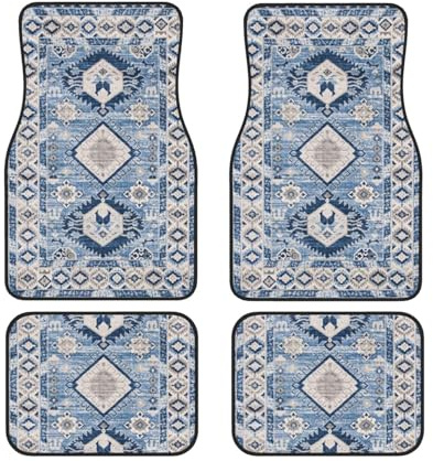 IUBBKI Tapis de Sol Avant et arrière de Voiture en Kilim Bleu Antique Oriental, Tapis de Voiture, Ensemble Complet de 4 Tapis, Protection Toutes Saisons