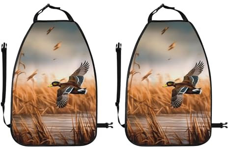 ULKMFFCF Jagd fliegende Wilde Ente 4 bedruckte Trittmatten 2 Stück Autositz-Organizer Sitzschoner Bezug mit Aufbewahrungstasche