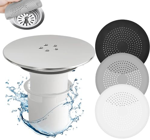 Shower Drain Cover, Chrome Shower Trap Cover With 3 Silicone Drain Protector, 90mm / 115mm Shower Plughole Cover, Shower Tray Plug Hole Cover Fast Flow Shower Tray Waste(White)