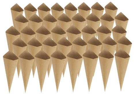 Genérico 60 Piezas cono de pétalos de boda conos de gofres brochetas taza de aperitivo conos de pétalos de confeti llevar conos de papel ramo de flores conos papas fritas conos Light Brown