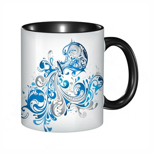 HRRASFAZF Tazza Caffe Latte Te in Ceramica,330 Ml,Tazza Divertente e Originale per Gli,tazza regalo,Segno zodiacale Acquario, secchio con linee decorative Artistic Scroll Ho