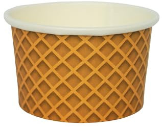 Lot de 100 coupes à glace en carton imprimé, revêtement PLA 110 ml, motif gaufré (2 barres = 100 pièces)