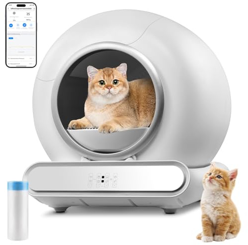 Katzenklo Selbstreinigend, Selbstreinigende Katzentoilette Extra 65L/Abnehmbarer Sandkontrollkasten/APP-Steuerung/Safe Alert Selbstreiniges Katzenklo/Automatische Elektrisches Katzenklo für Katzen
