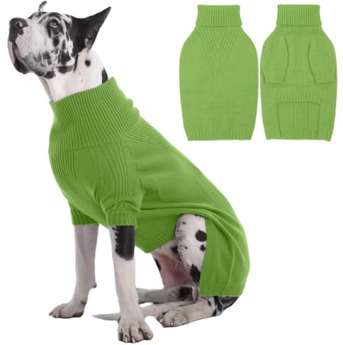 IECOii Hundepullover,Sweater für Hunde,Warmer Rollkragen Hund Pullover,Winter Hundebekleidung,Fleece Pullover Hund,Weich Hundepullover,Winter Warmer Haustier Strickpullover,Gras-Grün,5XL