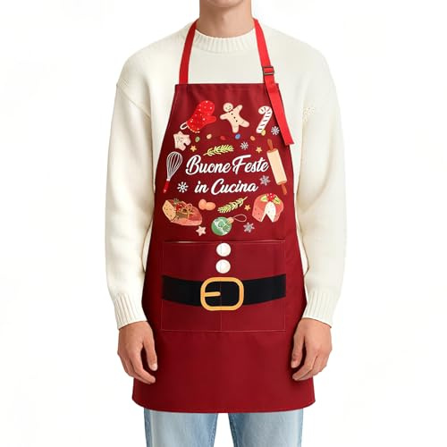 DPKOW Buone Feste in Cucina Grembiule Natale Idee Regalo per Uomo Donna Grembiule Natale Divertenti Regalo, Natalizi Gadget Italiano