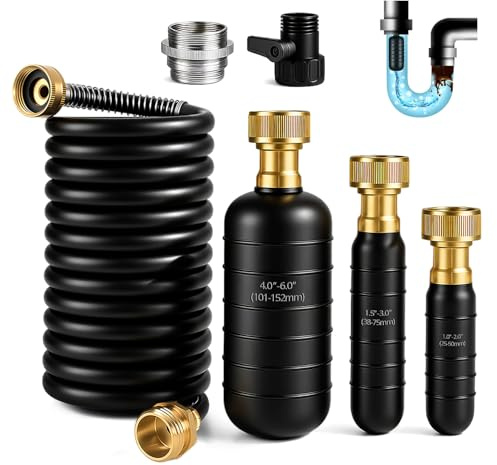 3PCS Drain Bladder Kit for Unclogging Pipes, High Pressure Drain Cleaning Bladders Fit 1-6 Pipes with Faucet Adapter, Shut Off Valve and 16FT Hose, Drain Unclogger for Sink, Shower, Toilet and Sewer