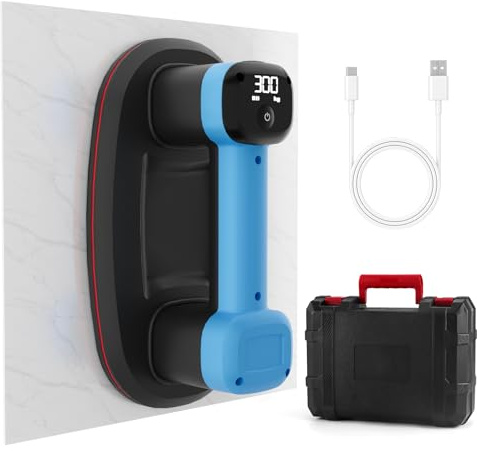 Yuning Ventosa a Batteria per Piastrelle,Vetro,Marmo, 4000 mAh Ventosa Elettrica,Diametro 26 cm,2 Motori,300 KG di Forza di Aspirazione,Display LCD per Potenza di Aspirazione & Durata della Batteria