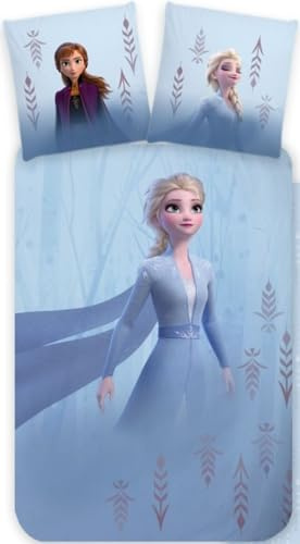 Disney Frozen - Set copripiumino double-face, 135 x 200 cm, federa 80 x 80 cm, in cotone, Elsa Anna
