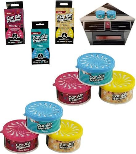 6Pcs Car Air Fresheners, 45-Day Odor Eliminator for Car & Home, Vanilla, Mixed Berry, Ocean Scent, 7cm Air Freshener Tubs