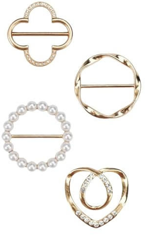 4 Stück Broschen für Kleidung,Schleppennadel Brautkleid Clothes Corner Knotted Button for Women Fashion Metal Round Circle Shirt Clip Buckle (Goldene)