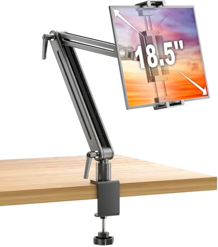 Jakeko Soporte para tablet y iPad para escritorio, base giratoria de 360°, cuerpo de aluminio, llave incorporada, soporte estable para tableta, plegable, ahorra espacio