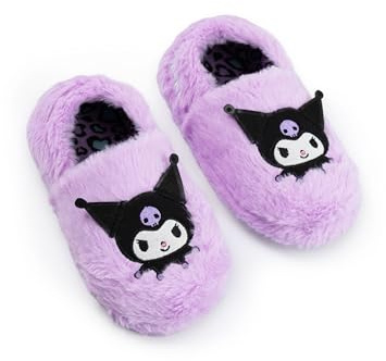 Hello Kitty Pantuflas moradas sin cordones Kuromi para niñas | Calzado suave y esponjoso para interiores | Comodidad con diseño de personaje de dibujos animados para estar en casa y jugar
