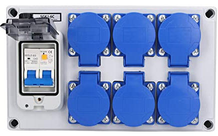 Xiuganpo Scatola di Derivazione a Muro Antipolvere con Prese Tedesche a 6 Posizioni, Coperchio a Chiusura Automatica, Adatta per Parchi e Garage, Guscio in Plastica ABS