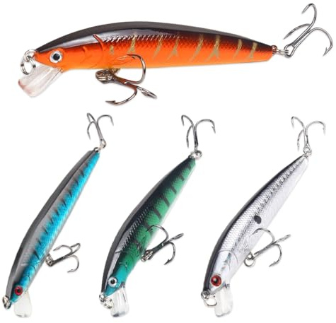 KAHZOR 4 Stück Hecht Köder, Angelzubehör, Kunstköder Wobbler Set, Fisch Köder Swimbait Lebensechter Für Zander, Schwarzbarsch Und Forelle, Raubfischköder Für Süß Und Salzwasser, Angeln Geschenk