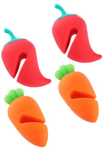 OSALADI 4pcs Silicone Pot Lid Lifters Heat Resistant Overflow Preventing Gadget Set with Carrot Chili Shapes for Kitchen Cookware and Saucepan Steam Release