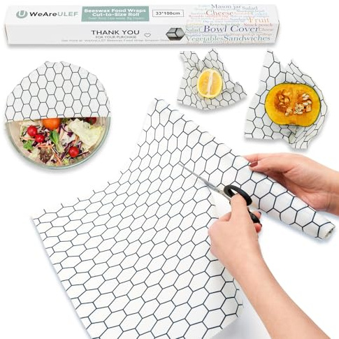 Beeswax Food Wrap Roll (30 × 100 cm) – Cut-to-Size, Plastic-Free Cling Film Alternative for Sandwiches, Fruit, Bread, Cheese & Bowl Covers – Reusable, Eco-Friendly Food Storage, Honeycomb