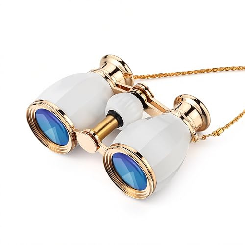 ESSLNB Operngläser 4X30 für Damen Theater Fernglas mit Kette und Tasche Optisches Glas für Oper Konzert als Geschenk (Weißes)