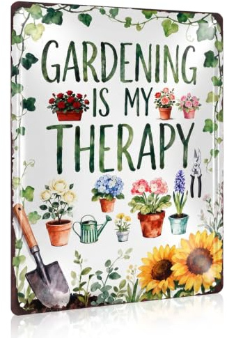 Kemay Funny Vintage Metal Garden Signs and Plaques for Outside - Gardening Gifts for Women Men - Retro Wall Art Decor for Home Yard Greenhouse Patio - 8x12 Inch