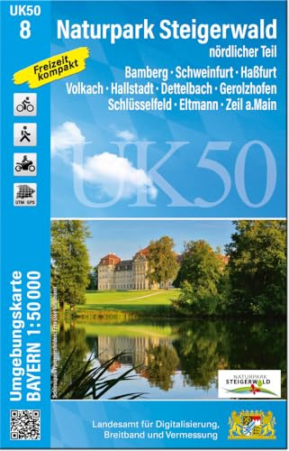 UK50-8 Naturpark Steigerwald, nördlicher Teil: Bamberg, Schweinfurt, Haßfurt, Volkach, Hallstadt, Dettelbach, Gerolzhofen, Schlüsselfeld, Eltmann, ... Karte Freizeitkarte Wanderkarte)