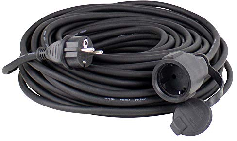 as - Schwabe Gummi-Verlängerungsleitung, 25 m H05RR-F 3G1,5 Kabel mit Schutzkontaktstecker und Schutzkontaktkupplung inkl. Schutzkappe, Verlängerungskabel 230V, 16A, IP44, Schwarz, 60364
