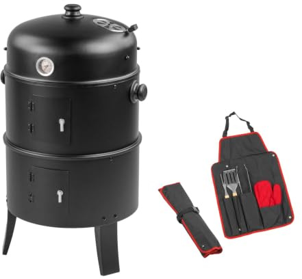 KCT 3 in 1 Upright BBQ Smoker - with Tool Set Outdoor Barbeque Cooking Grill