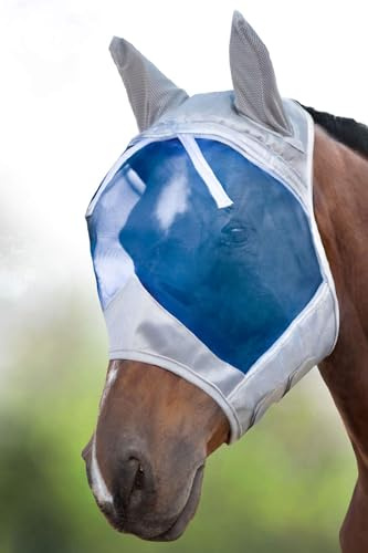 Harrison Howard CareMaster Máscara Anti-Moscas Protección con Orejas Plata/Azul (S; Pony)