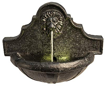 Teamson Home Fontana d'Acqua da Parete per Esterni, Cascata in Pietra Testa di Leone per Interni e Ornamento per Pompa, Decorazione per Patio