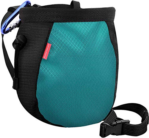 Rhino Valley Sac de Craie, Sac à Magnésie d'escalade avec la Ceinture Réglable pour l'escalade, la Gymnastique, Le Levage de Poids - Noir&Bleu Clair