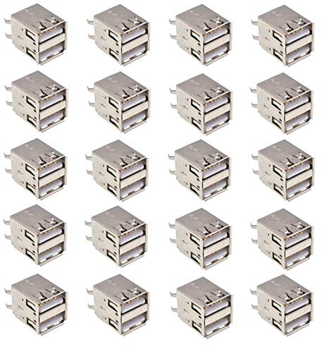 Oiyagai 20 Stück USB Typ-A Buchse – Doppelte Dual Port PCB Stecker, 8-Pin, Horizontal 180° Montage, USB Connector für Leiterplatten & Elektronik Projekte